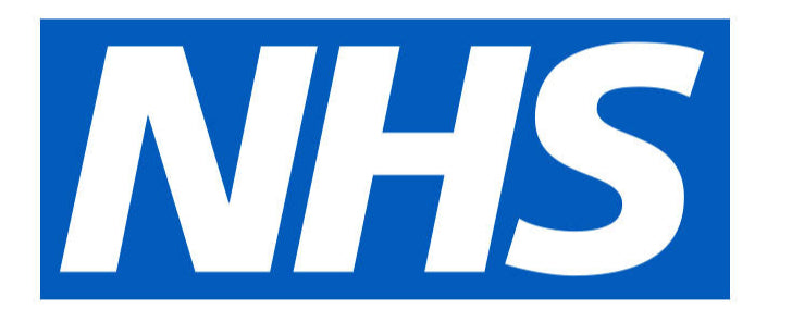NHS logo in blue and white on a white background